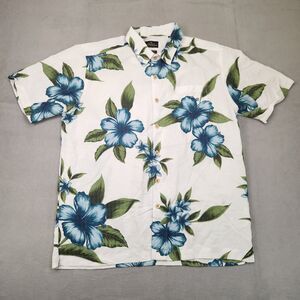 Quicksilver Waterman Shirt Men's L White Floral Hawaiian Comfort Fit Button Up